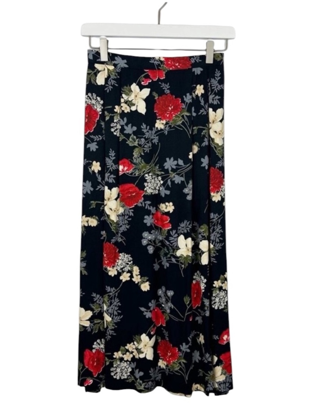 Southern Lady Navy Maxi Skirt with Red & Cream Floral Print Size 10